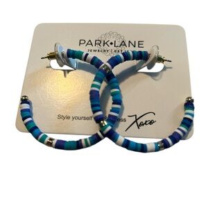 Park Lane Multicolor Of  Blue Hues and White Beaded 3/4 Hoop Earrings